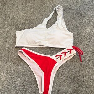 Stylish White and Red Bikini Set